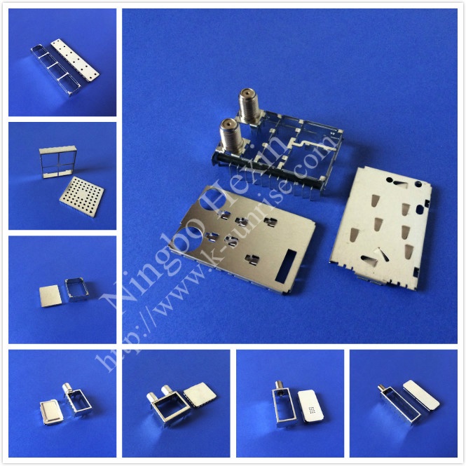 F connector with shield case for pcb